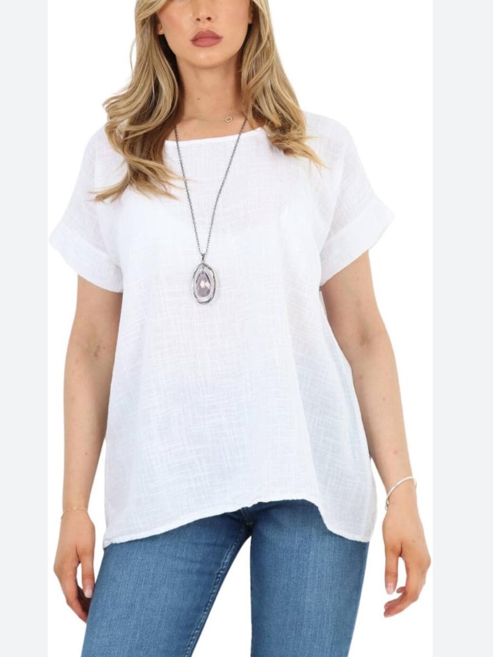 Terzo Millennio White Linen Short Sleeve Women's Top